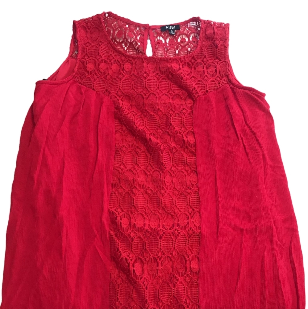 AUW Red Crochet Panel Tank Tunic Dress